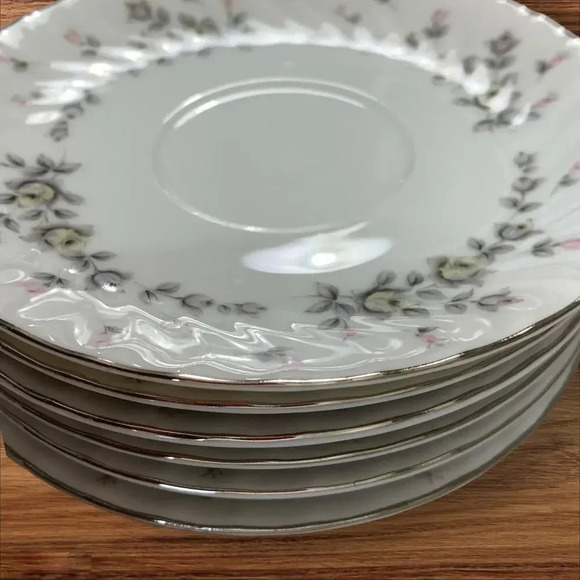 Style House Vintage Platinum Rose Fine China Picardy Saucers Set of 6 Japan 6 In - Picture 5 of 9